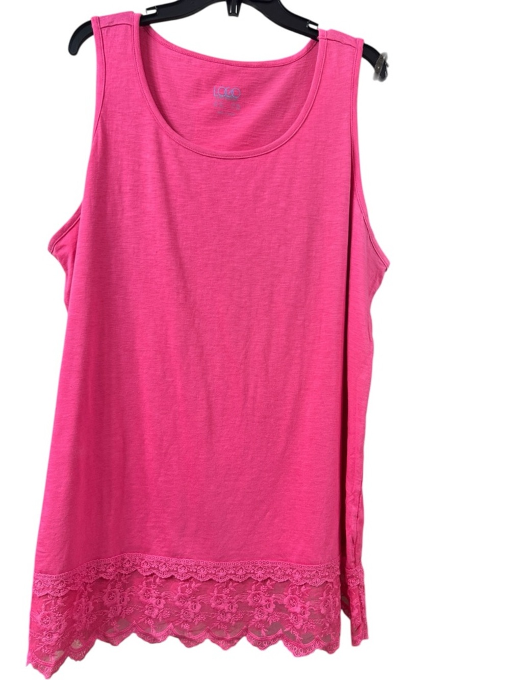 LOGO by Lori Goldstein Hot Pink Lace-Hem Tank
